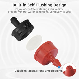 Spalolen drip emitter self-cleaning action reduces clogging during watering.