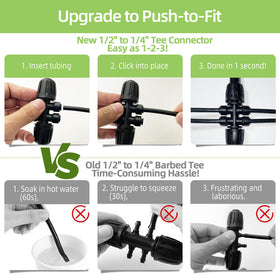 Spalolen push-to-fit connection demonstrates quick installation for 1/2 to 1/4 inch tubing.