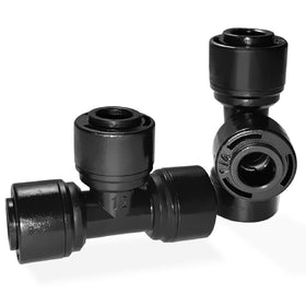 Spalolen quick-connect tee for 1/4in tubing showing a secure leak-free fit