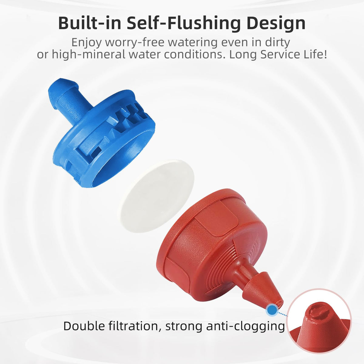 Spalolen self-cleaning dripper helps prevent clogs during irrigation.