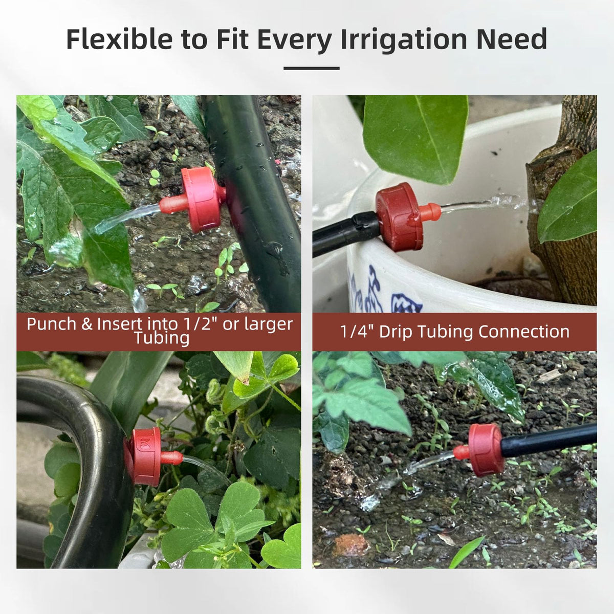 Spalolen variable flow emitter offers 0.25–4 GPH options for plants.