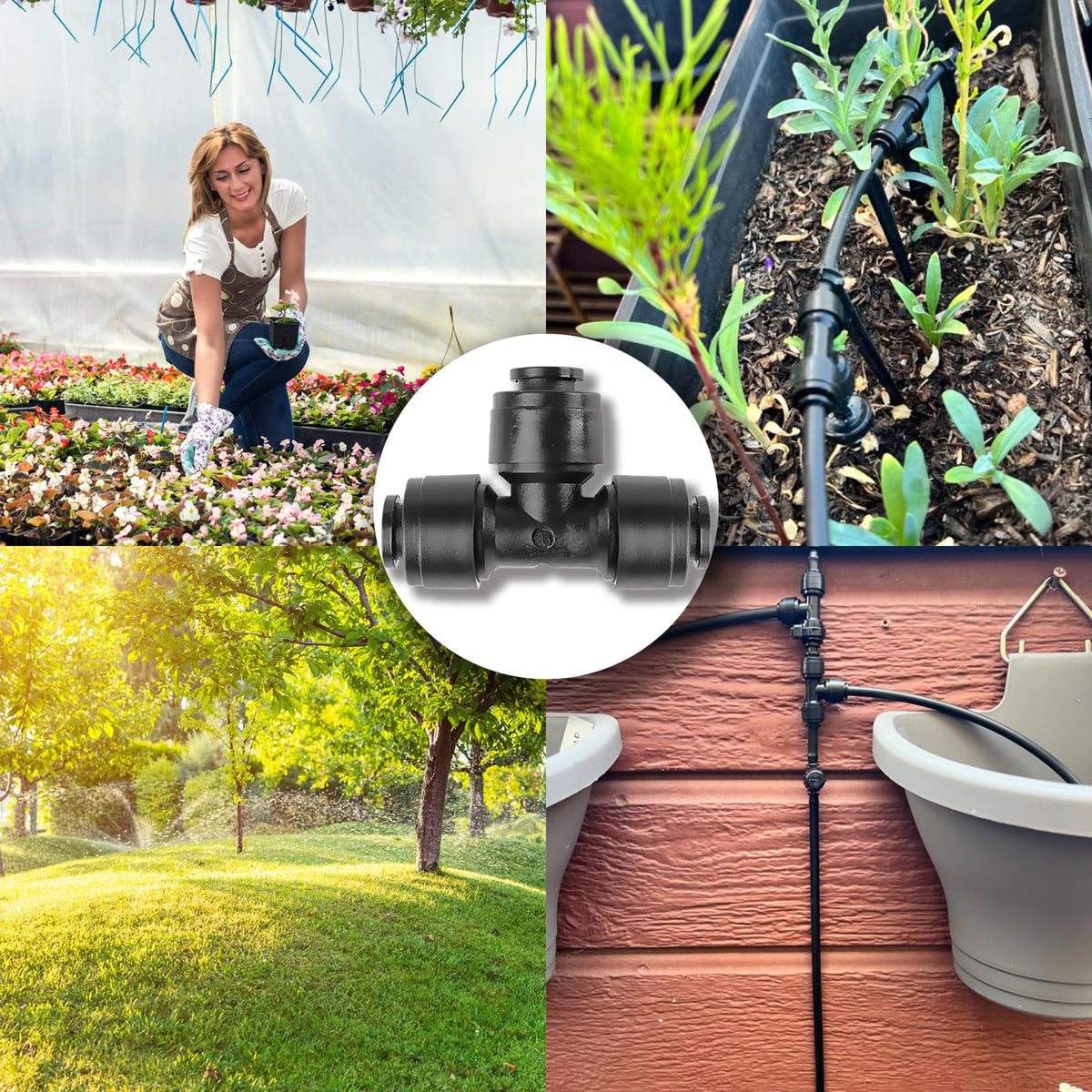 Spalolen versatile 1/4-inch tee for drip, hydroponics, or mist systems.