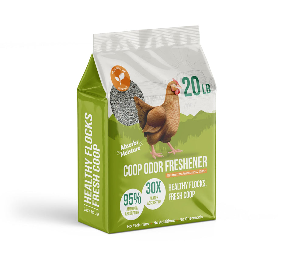 Spanielbuns Chicken Coop Refresher 20lb bag for odor control and moisture absorption.