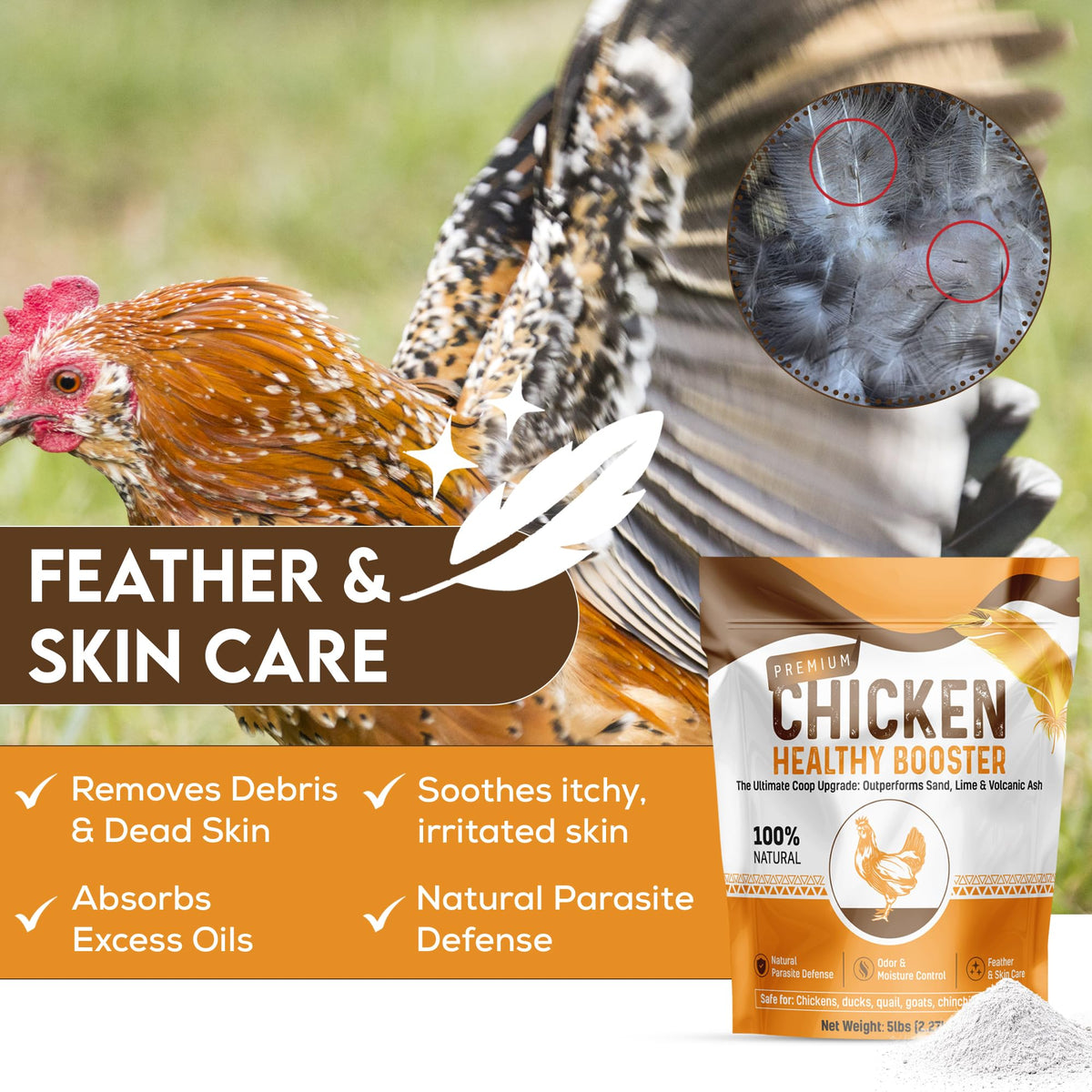 Spanielbuns diatomaceous earth blend supports gentle skin and feather cleaning.