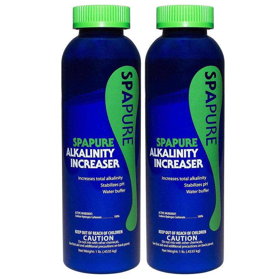 SpaPure Alkalinity Increaser 2-pack bottle helps stabilize pH and protect spa equipment.