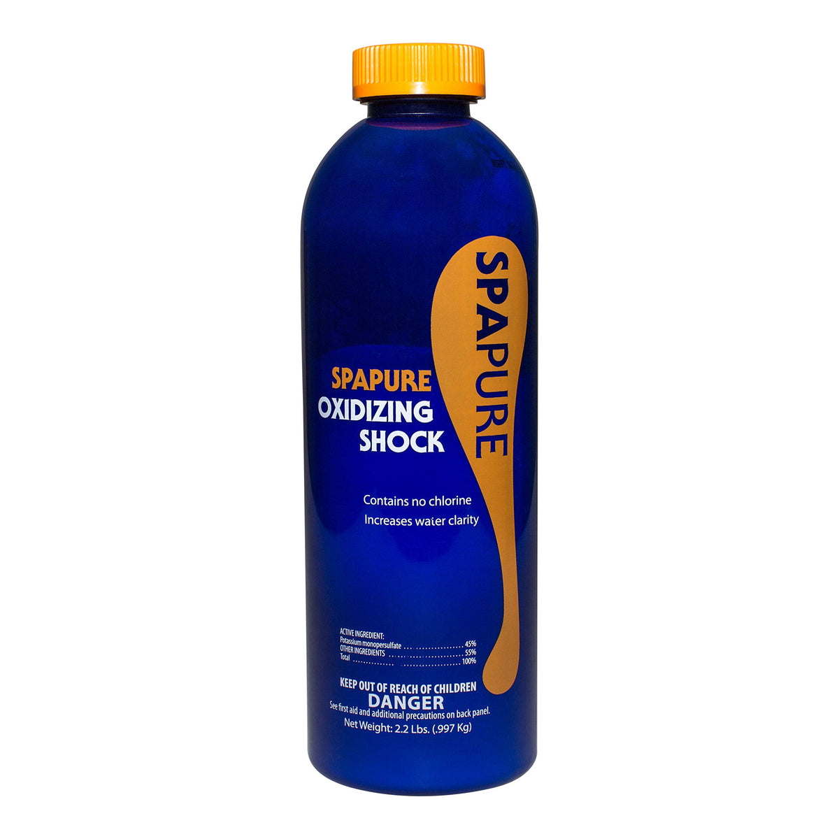 SpaPure Oxidizing Shock bottle boosts water clarity and reduces spa waste buildup