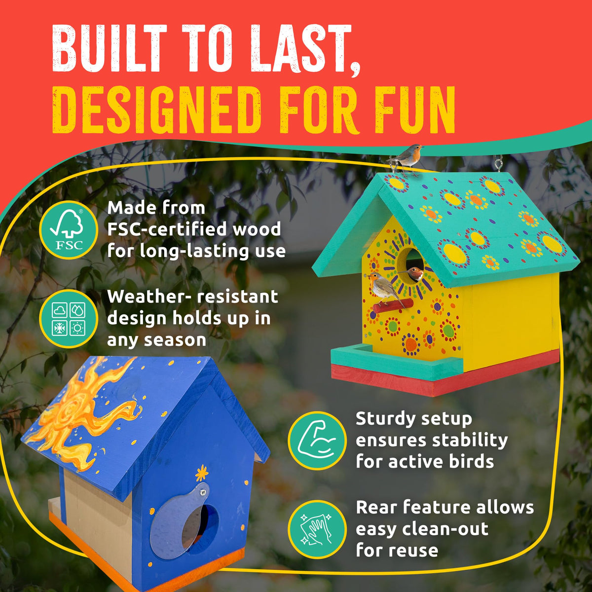 SparkJump Jr hanging perch showcases a finished birdhouse ready to greet visitors
