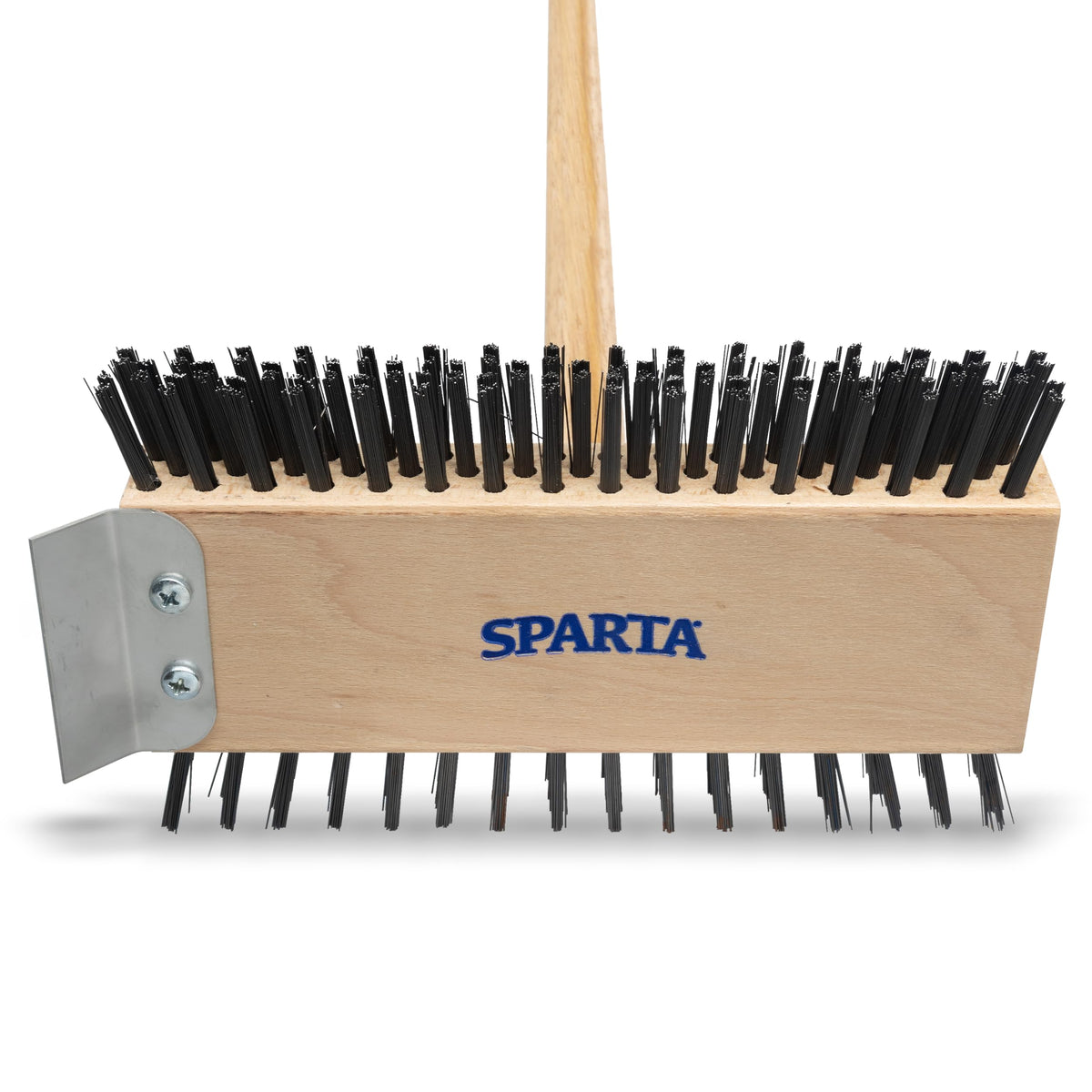 SPARTA Broiler Master grill brush shows double-sided bristles for stubborn residue.