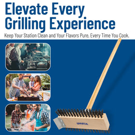 SPARTA long-reach design enables safe, bend-free grill cleaning.