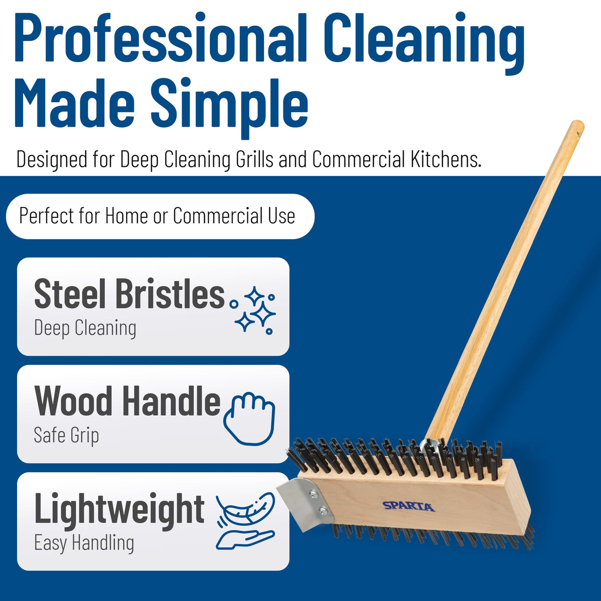 SPARTA Broiler Master grill scraper helps remove stuck-on debris.