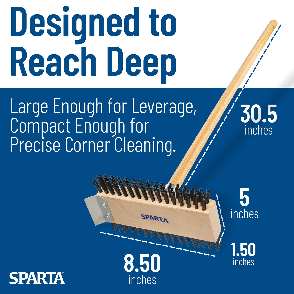 SPARTA Broiler Master grill brush features a wooden handle for comfort.