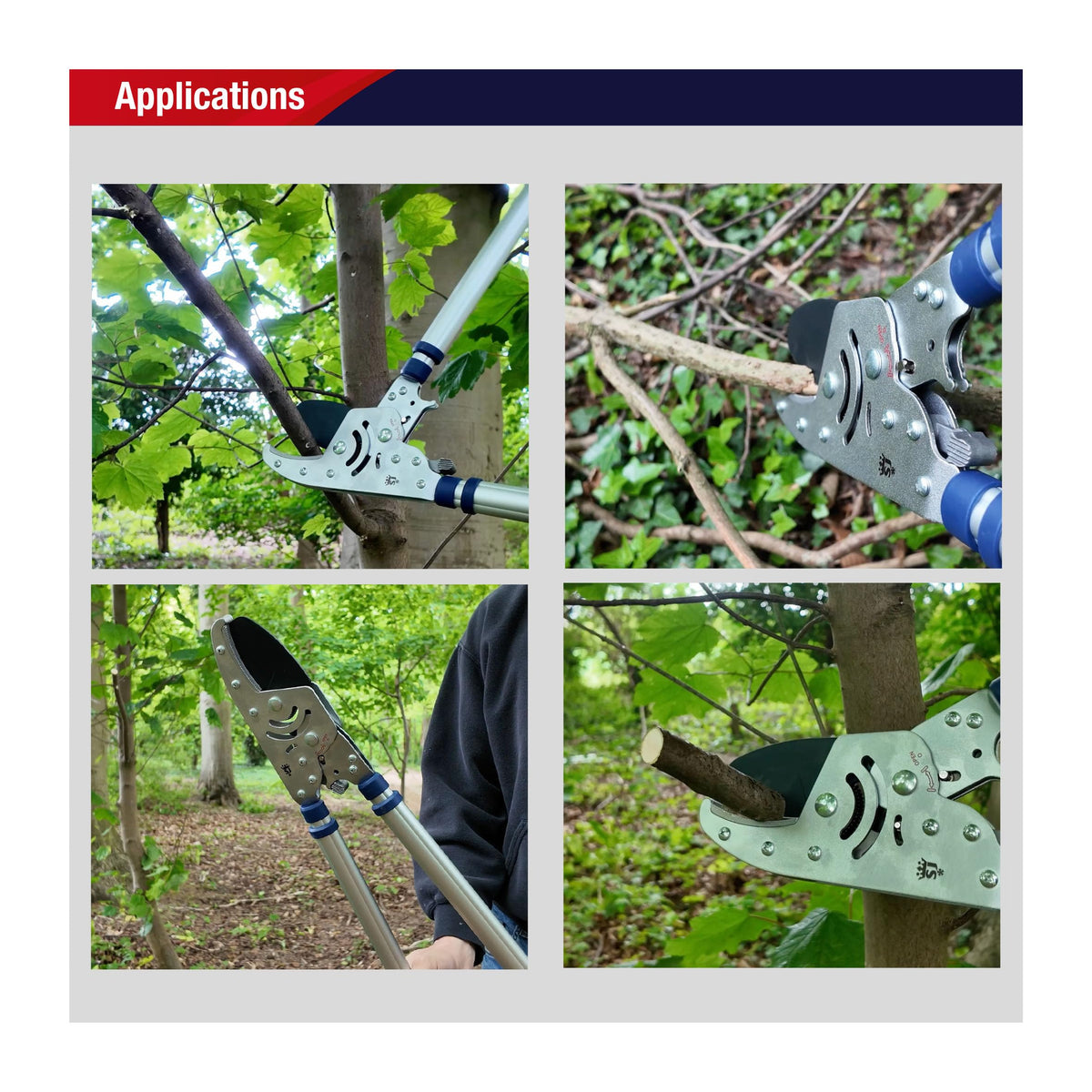 Spear and Jackson Razorsharp loppers showing lightweight aluminium handles.