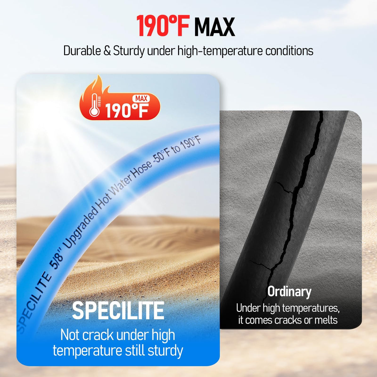 SPECILITE 50ft hose on spool with hot and cold capabilities for versatile tasks.
