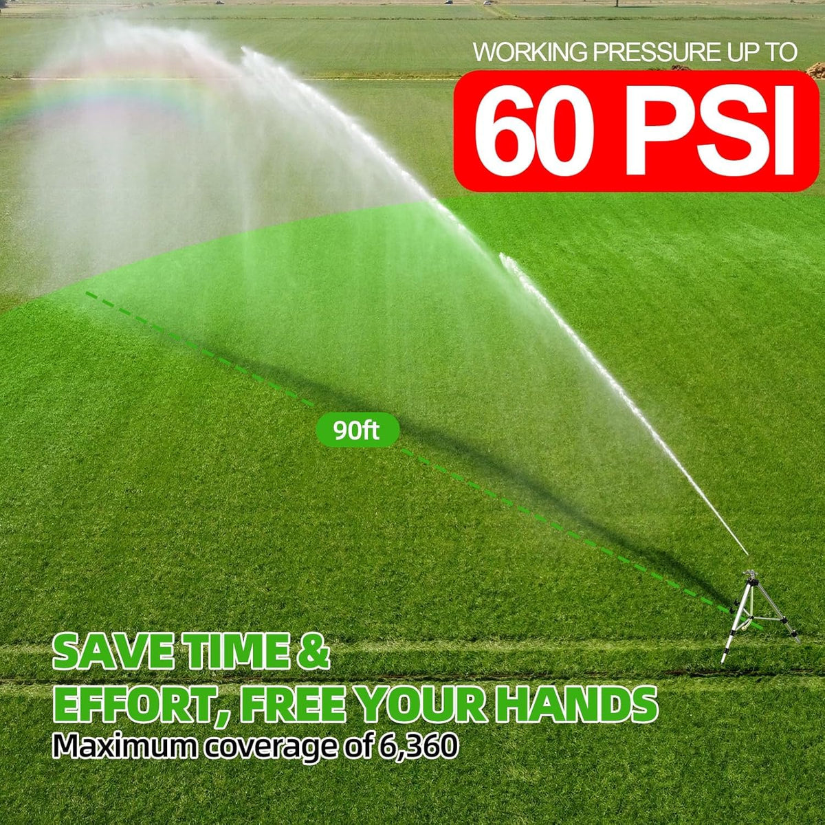 SPECILITE tripod sprinkler provides 360-degree irrigation coverage