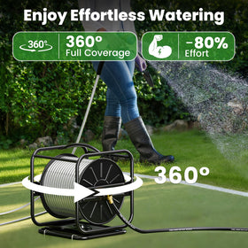 SPECILITE hose reel features a wider base for stable, wobble-free operation.