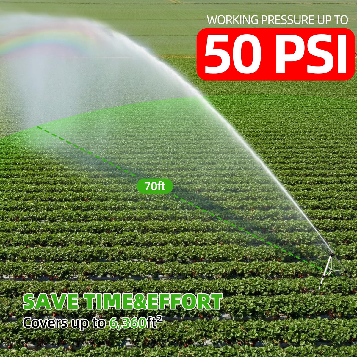 SPECILITE heavy-duty metal tripod base provides stable irrigation.