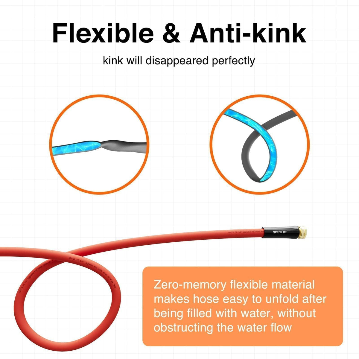 SPECILITE high-flow hose for quicker watering and washing.