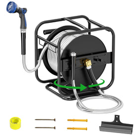 SPECILITE metal garden hose reel with 100ft main hose for easy watering
