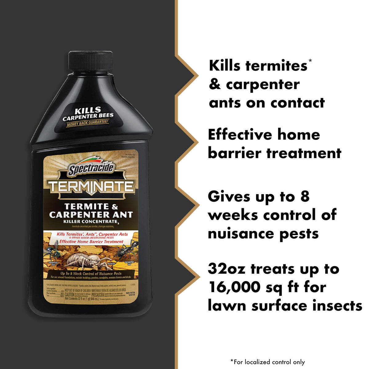 Spectracide 96410 Termite Killer applied near a wooden deck to deter termites.