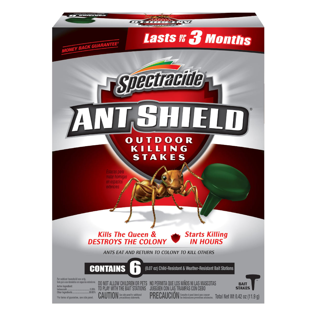 Spectracide Ant Shield outdoor stake in ground for exterior ant control.