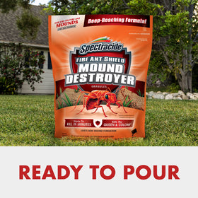 Applying Spectracide Fire Ant Shield granules outdoors to tackle new mounds