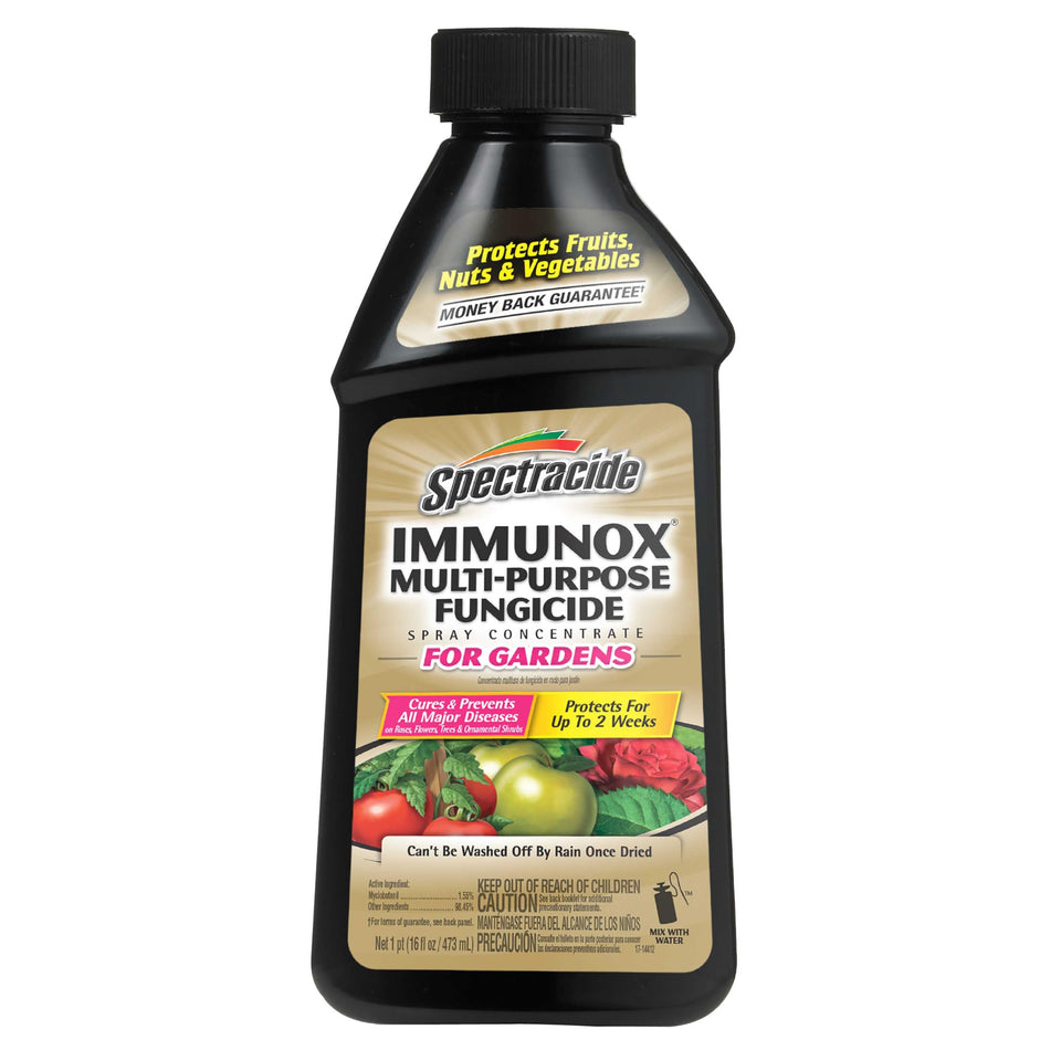 Spectracide Immunox bottle for garden-application provides broad protection for roses and ornamentals.