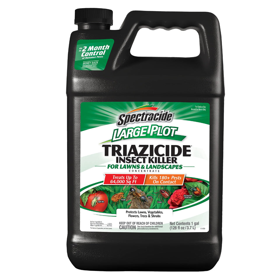 Spectracide Large Plot Triazicide concentrate bottle protects lawns from 180+ pests.