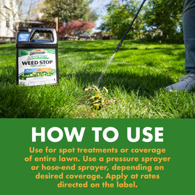 Sprayer application of Spectracide Large Plot Weed Stop on a green lawn