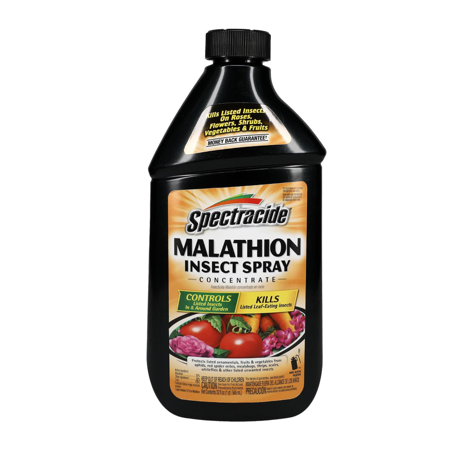 Spectracide Malathion Insect Spray Concentrate bottle used to control garden pests