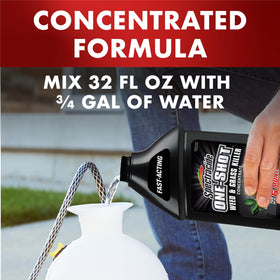 Spectracide One-Shot water-mix instructions showing up to 500 sq ft coverage.
