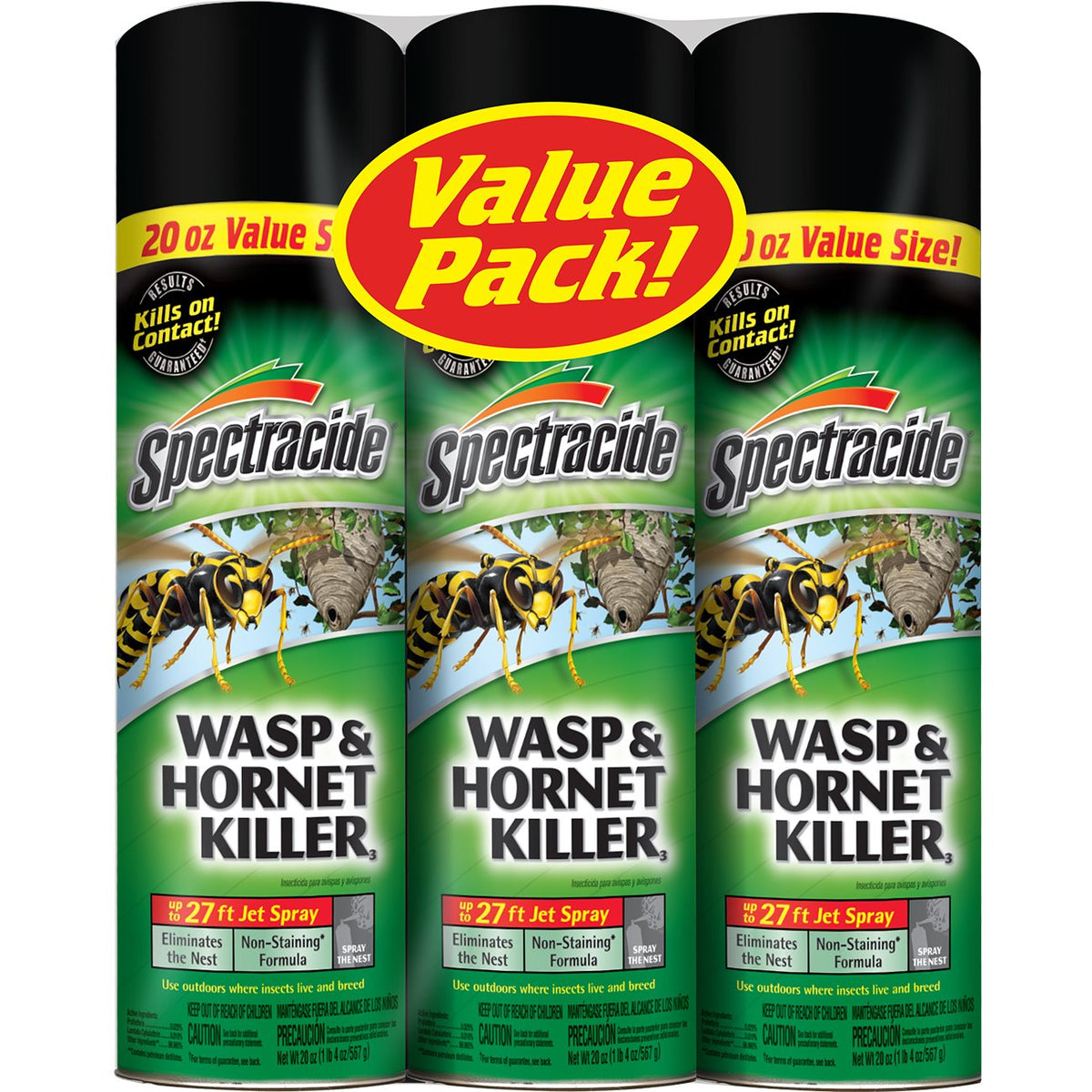 Spectracide Wasp and Hornet Killer Aerosol 20 oz pack ready for outdoor nest elimination up to 27 feet.