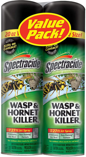 Spectracide Wasp and Hornet Killer jet spray reaches distant nests for fast outdoor control.