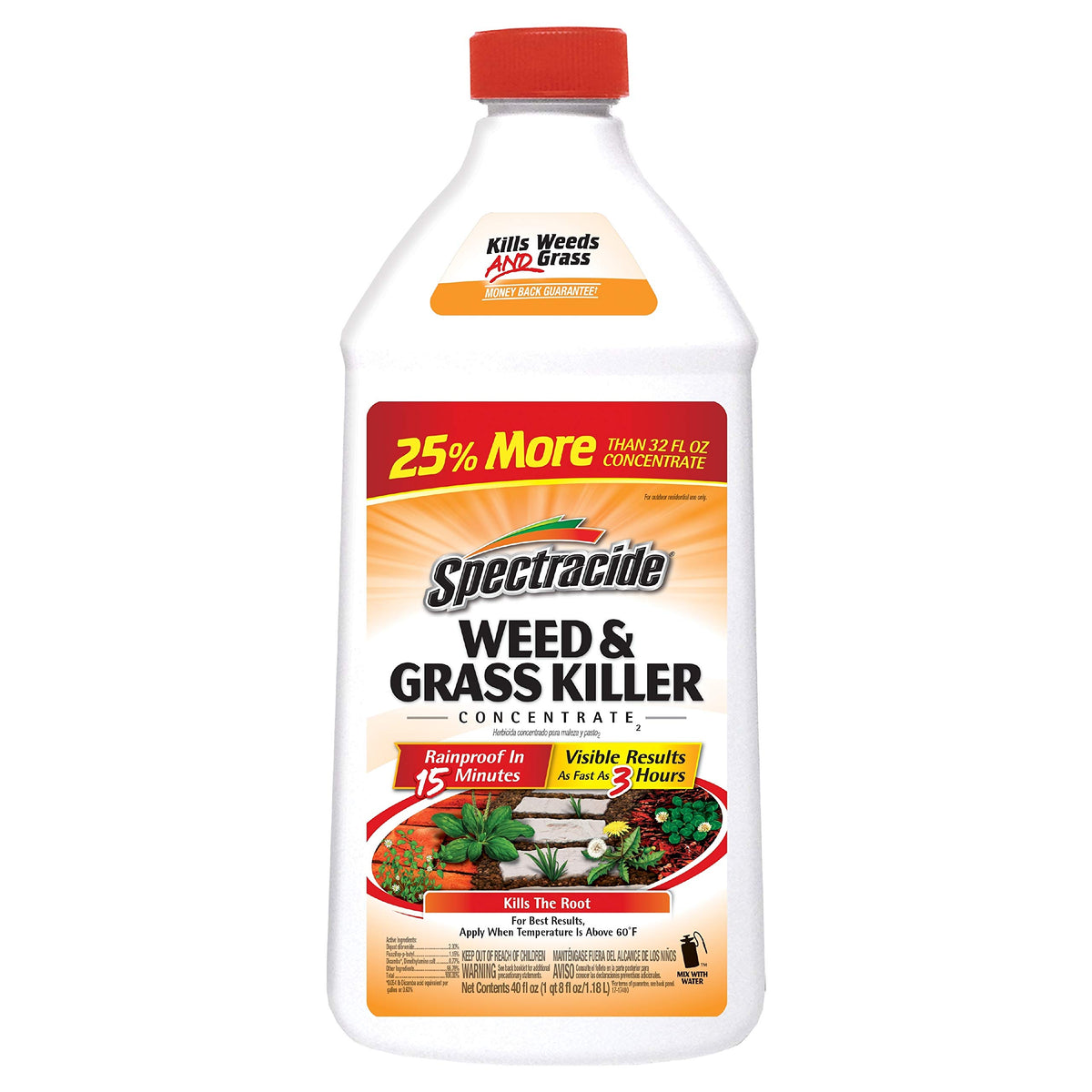 Spectracide Weed and Grass Killer Concentrate bottle shown for patio spot treatment and control
