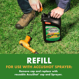 Killing 470+ weed types including dandelion and crabgrass on treated lawn.