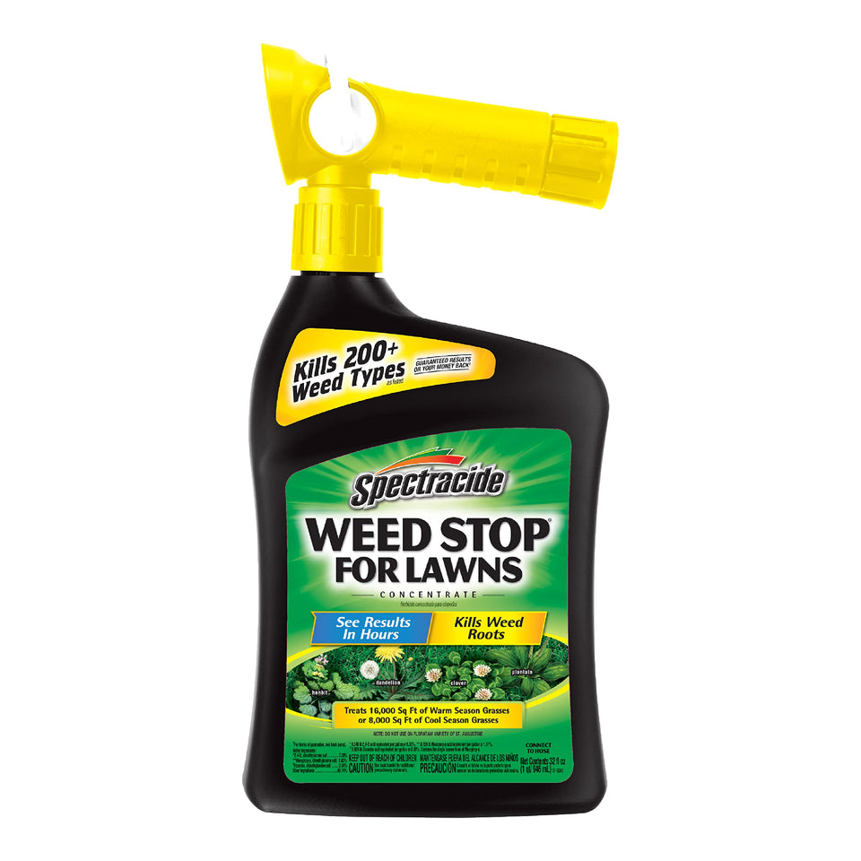 Spectracide Weed Stop for Lawns concentrate bottle ready to mix for weed control.