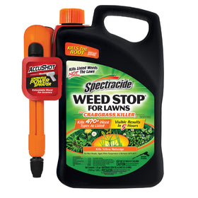 Spectracide Weed Stop for Lawns Plus Crabgrass Killer with AccuShot Sprayer targets lawn weeds quickly