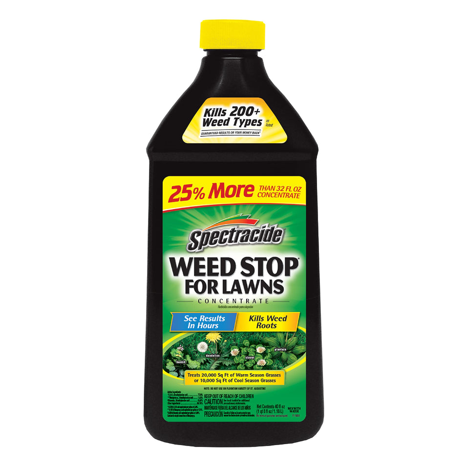 Spectracide Weed Stop for Lawns concentrate bottle for easy weed control without harming turf.