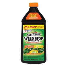 Spectracide Weed Stop bottle image highlights fast-acting weed control for lawns.