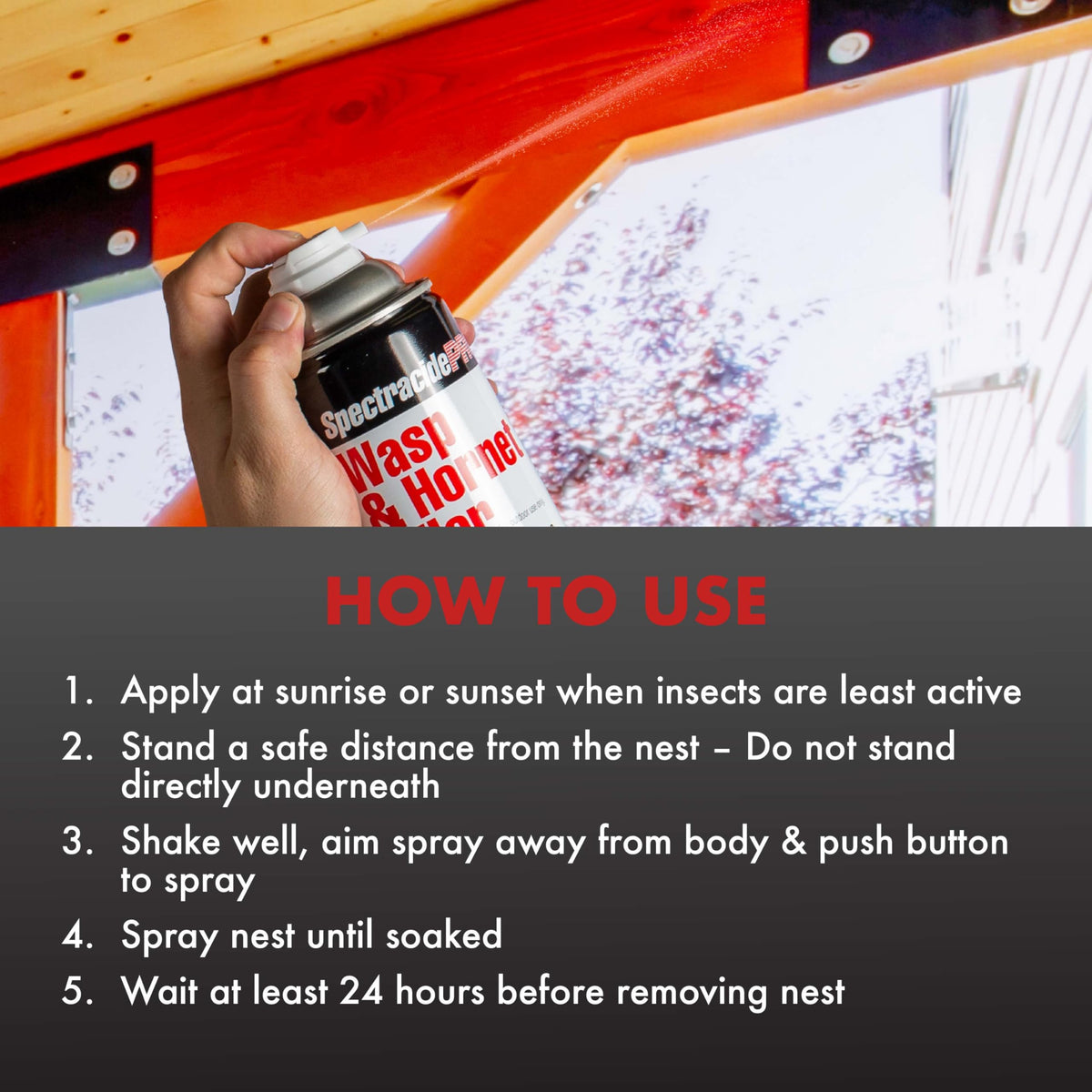 SpectracidePRO jet spray demonstrates reach up to twenty feet to access nests