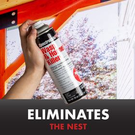 SpectracidePRO Wasp & Hornet Killer deploying to eliminate a wasp nest outdoors