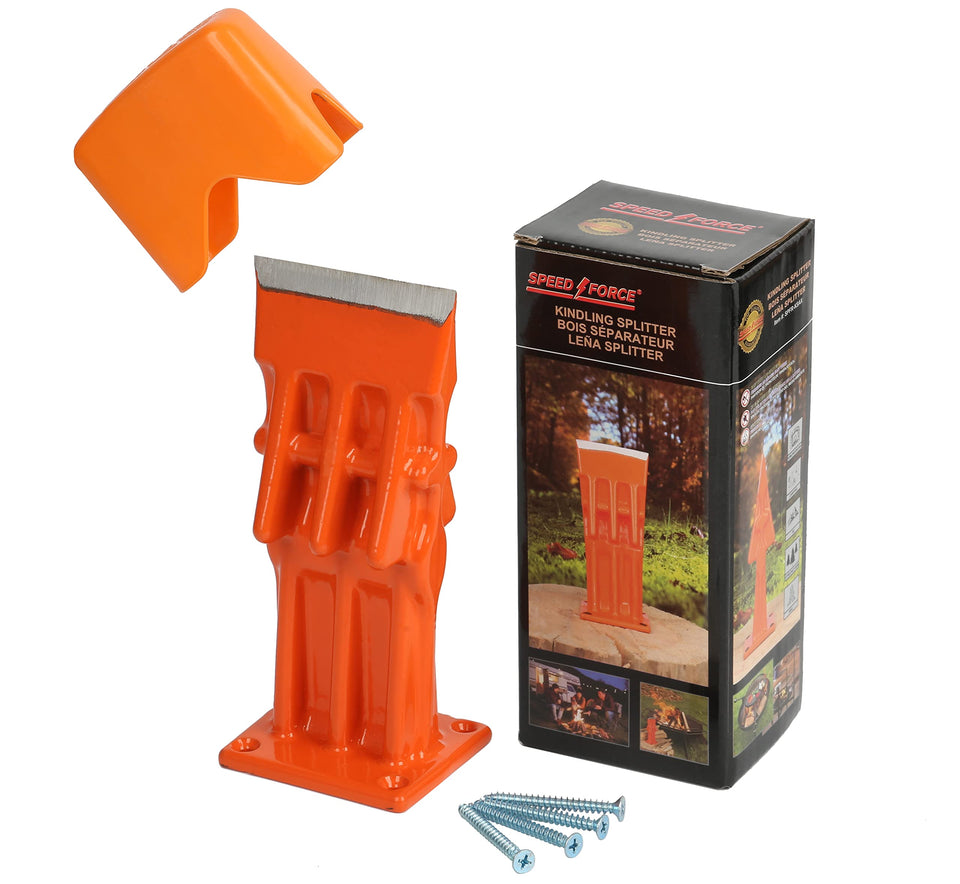 SPEED FORCE kindling splitter mounted on stump for quick prep