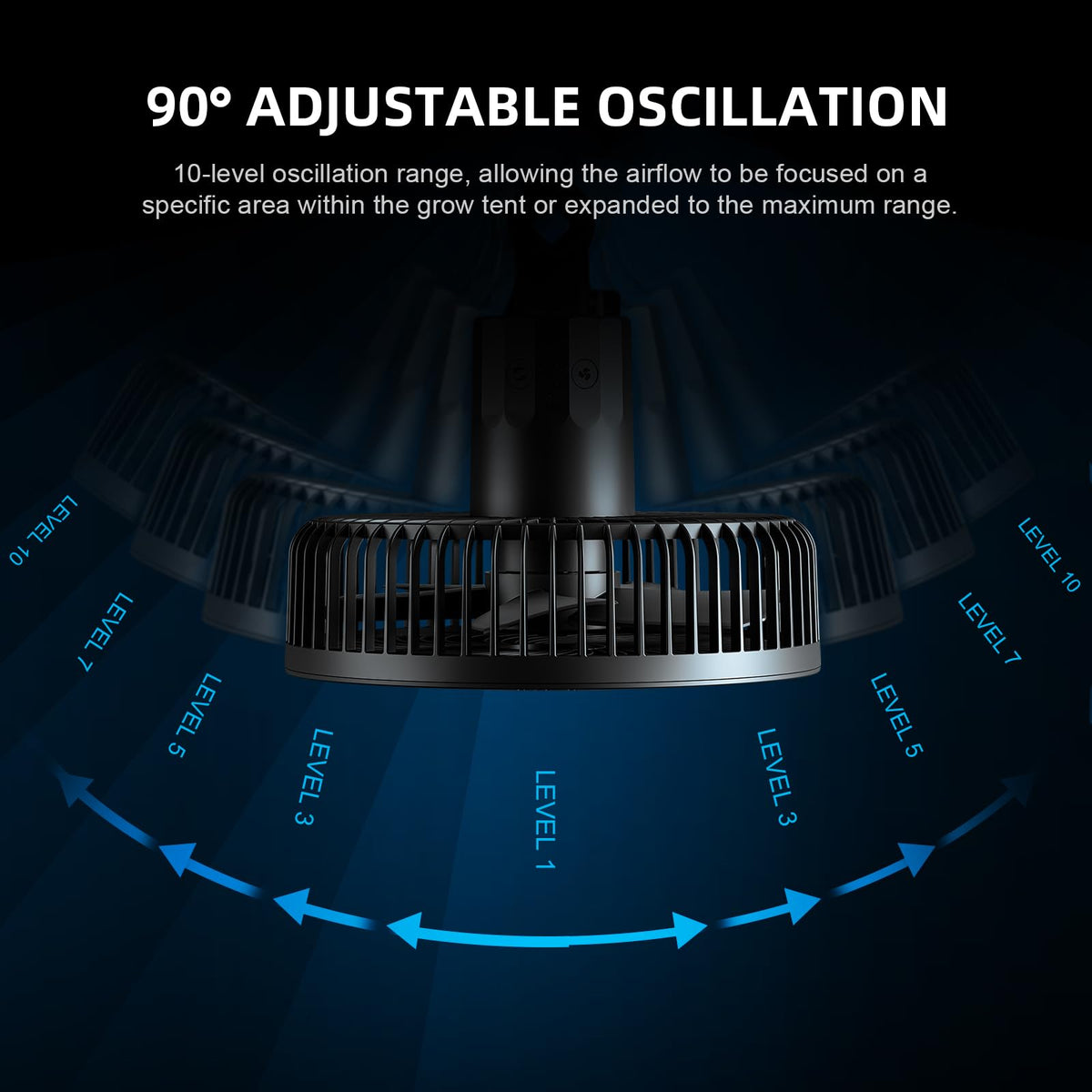 Spider Farmer clip fan vertical tilt to target airflow areas