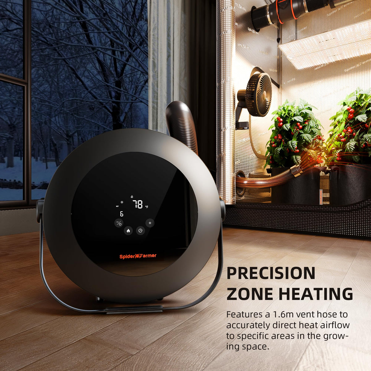 Spider Farmer tent heater 24h timer allows flexible scheduling without manual care