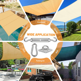 Spiglamm triangle rectangle installation kit on patio: flexible shade sail setup