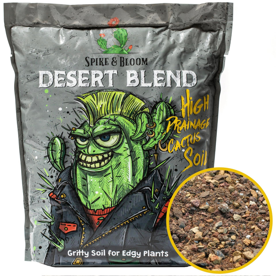 Spike & Bloom high drainage cactus soil promotes healthy root drainage for succulents.