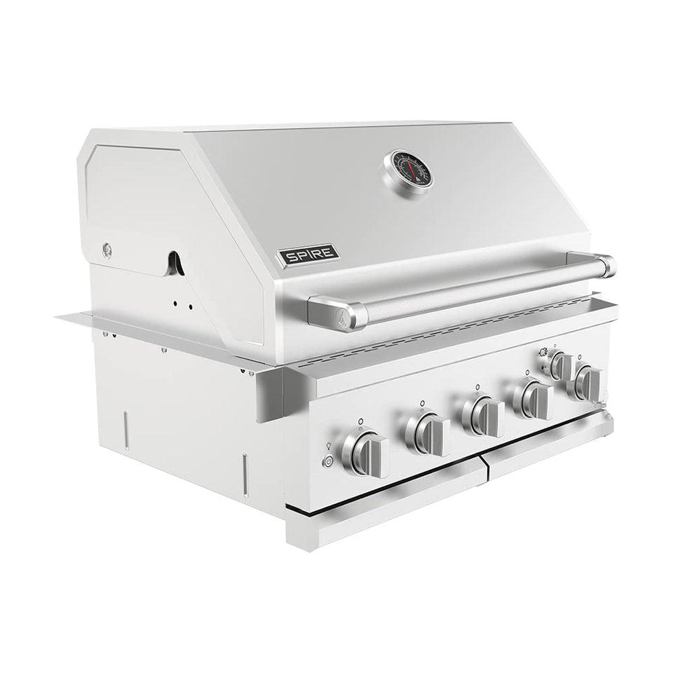 SPIRE Premium 5-burner island head front view shows durable stainless steel frame for outdoor use.