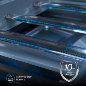 SPIRE Premium five 10,000 BTU burners deliver rapid heat for searing and grilling.