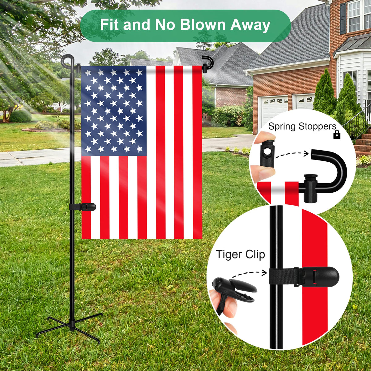 Flag stand shown in 38.4 inches height for optimal visibility.