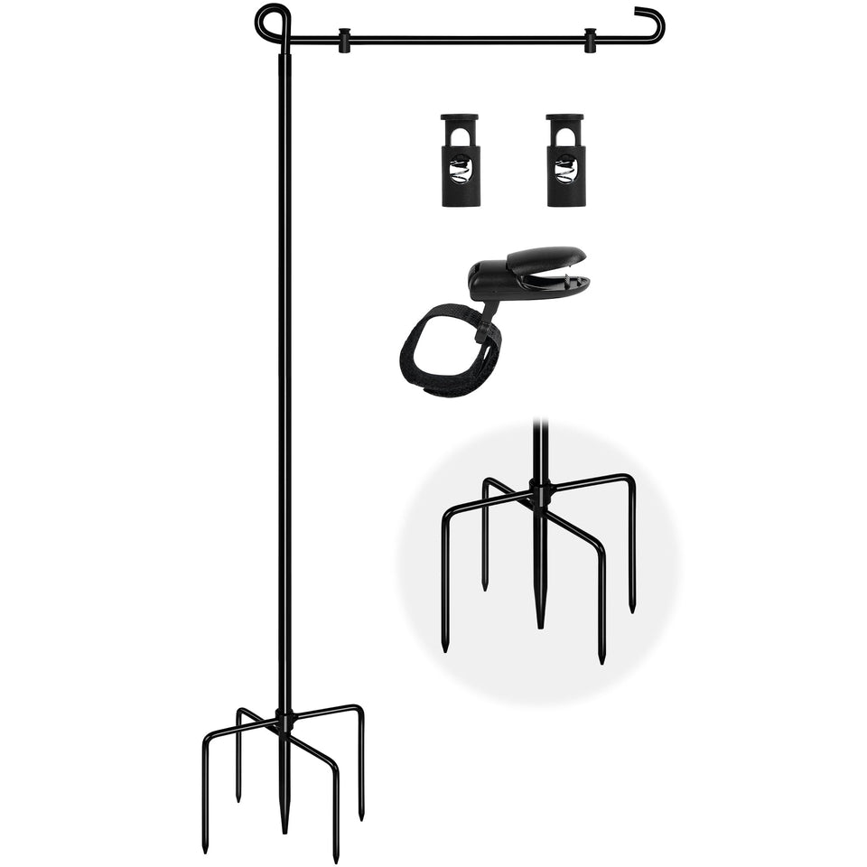Spirepro garden flag stand with 5-prong base providing stable outdoor display.