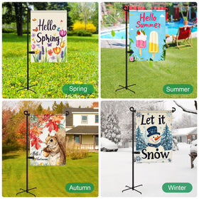 Waterproof coated flag stand for year-round yard decorations.